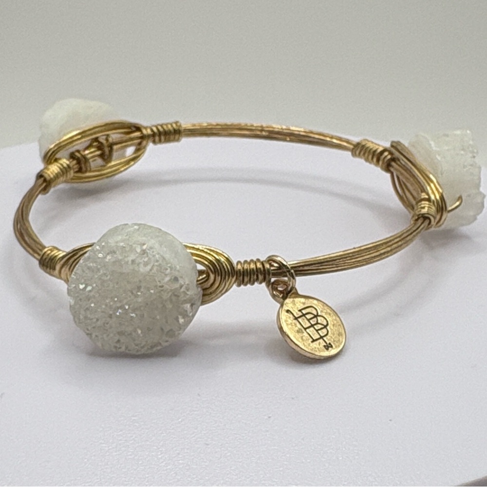 Bourbon and Boweties Handmade White Round Druzy Bangle - 2.5" Width